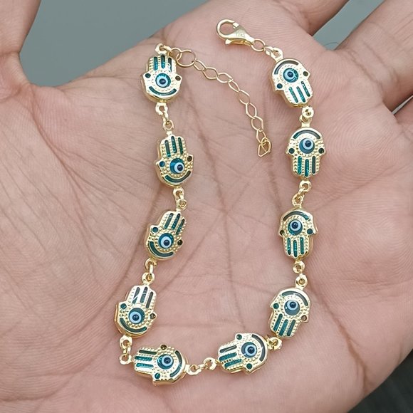 10kt real gold hamsa bracelet for women size 7 inches